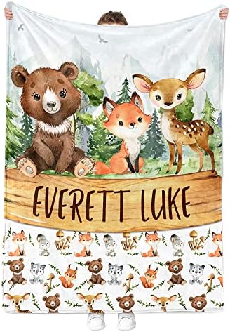 MDPrints Custom Baby Blankets for Boys, Customized Baby Boy Gifts with Name, Personalized Baby Blankets, Soft Plush Fleece (Woodland 628) - Image 3