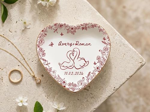 LOVELYPOD Personalized Floral Engagement Trinket Tray, Custom Couple Name Jewelry Dish, Personalized Wedding Gift for Couple, Bridal Shower Gifts, Sentimental Gift for Bride, 01 - Image 4