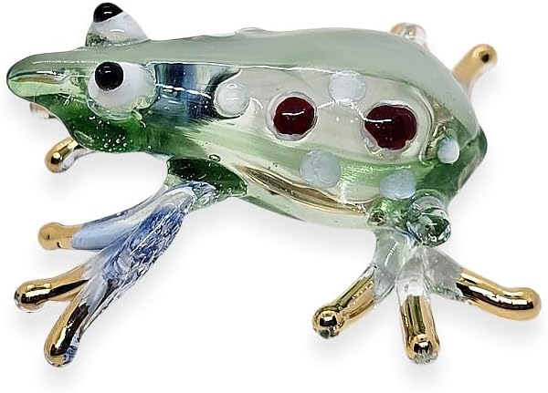 WitnyStore 1¾" Green Blue White Dot Frog Artistic Blown Glass Figurine Premium Hand-Blown Statue Tabletop Decoration Unique Collectible for Adult Collectors Handcrafted Elegant Home Room Decor