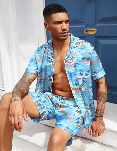Ekouaer Mens Silk Satin Pajamas Set Short Sleeve Button Up Lounge Pjs Set - Image 5