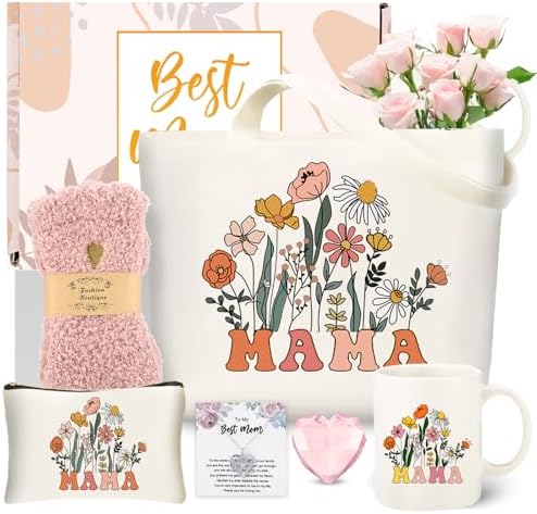 DHQH Mother’s Day Gifts for Mom from Daughter Son, Mama Birthday Gifts Set, 11oz Coffee Mug with Tote Bag, Mama Necklace for Women by DHQHJewelry