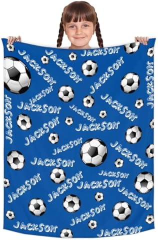 Personalized Baby Blankets for Girls Boys, Custom Baby Blanket with Name Swaddle Toddler Fleece Blanket Personalized Gift Blue Soccer Text - Image 2