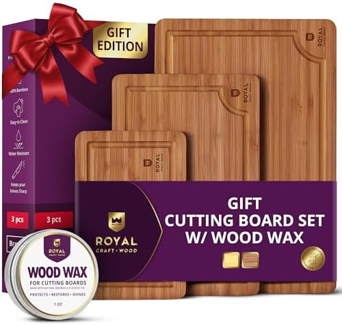 ROYAL CRAFT WOOD Wooden Cutting Boards for Kitchen Meal Prep & Serving - Bamboo Wood Serving Board Set with Deep Juice Groove Side Handles - Charcuterie & Chopping Butcher Block for Meat by ROYALCRAFTWOOD