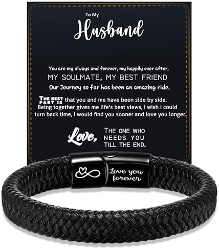 Btysun Mens Leather Bracelet, Teen Boy Gifts Stocking Stuffers for Teen I Love You Gifts for Him Boyfriend Birthday Gift for Son Husband Godson Bracelets for Men Dad Christmas Anniversary Jewelry by BTYSUN