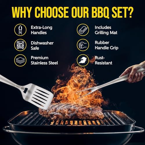 Kaluns BBQ Grilling Accessories, Grilling Gifts for Men Dad, Grill Tools for Outdoor Grill, Heavy Duty Stainless Steel Grill Set with Spatula, Tongs, Fork, Brush, & Grilling Mat, Best BBQ Gifts - Image 3