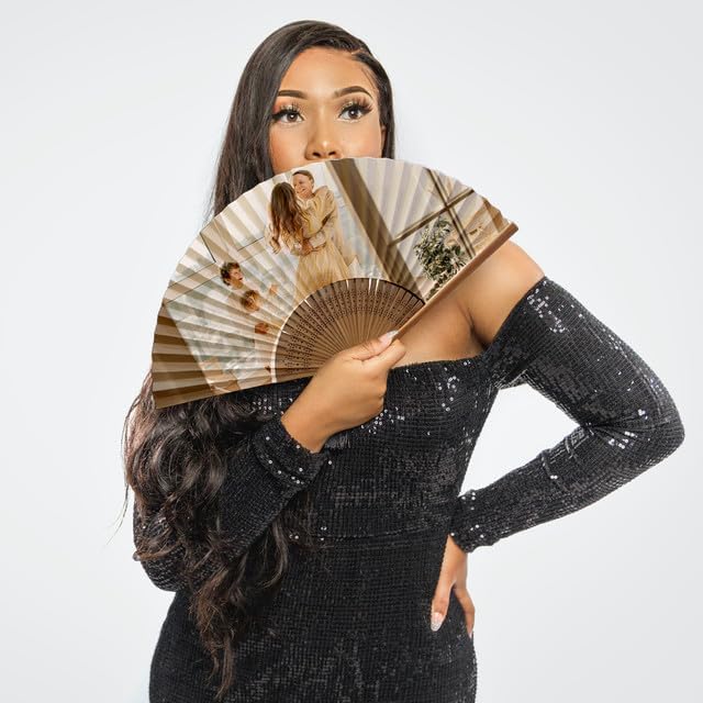 WERWAES Personalized Folding Fan with Custom Photo Hand Held Fans Foldable for Wedding Dancing Saloon Cosplay Party Props Decorative Folding Fans