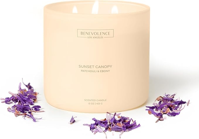 Patchouli & Ebony – Benevolence LA 3-Wick Fall Scented Candle for Home | 15oz, 50-Hour Burn | Natural Soy Wax | Warm & Grounding Home Fragrance | Malibu Sands Collection – Gift for Women & Men