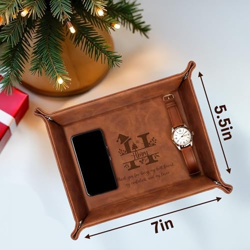 Engraved Leather Valet Tray – Personalized Mens Dresser Organizer Tray with Custom Name – Christmas Gift for Dad, Husband, or Men – Nightstand Organizer - Image 5