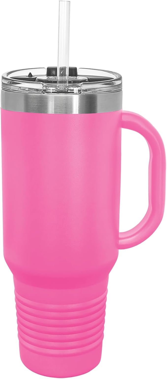 LaserGram 40oz Vacuum Insulated Travel Mug with Handle, Bronco Rider, Personalized Engraving Included (Pink)