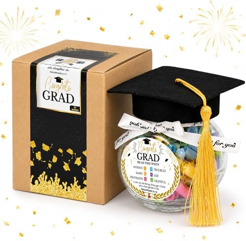 Graduation Bible Verses Jar with Grad Cap and Meaningful Cards, 2026 Graduation Gift for Him Her, Cute Congrats Class Middle High School College Congrats Grad Decor by SouthLisa