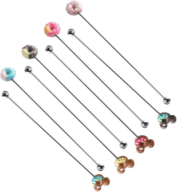 8PCS Stainless Steel Drink Stirrers-Reusable Swizzle Sticks for Cocktail, Coffee, Juice,Wine, Milk, Tea. Donut Shape. (Animal & Donut)