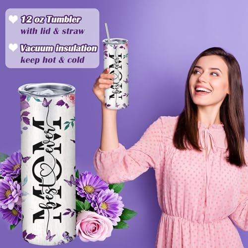 Geiserailie 5 Pcs Birthday Gift Set for Mom Include Purple Butterfly Flower Blanket 20oz Stainless Steel Tumbler with Straw and Brush Best Mom Ever Makeup Bag Keychain for Mother from Daughter Son - Image 6