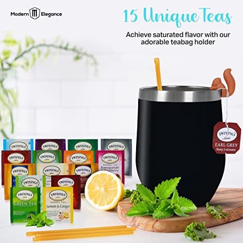 Tea Gift Set for Women and Men – Elegant Tea Sets for Women Gift with 15 Unique Teas, Stainless Steel Tumbler & 10 Honey Straws in Premium Box (Black) - Image 3