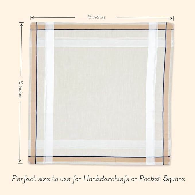 Soft Cotton Handkerchiefs for Men with Elegant Pattern in Assorted Color, 16 inches Large hankies