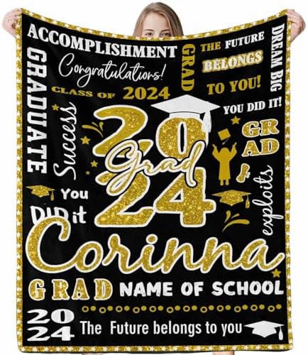 Picture Blanket High School Graduation College Graduation Gifts for Him/Her Class of 2024 Gifts Custom Picture Blanket Junior H Blanket Personalized Photo Blanket 50x60inch by Unknown