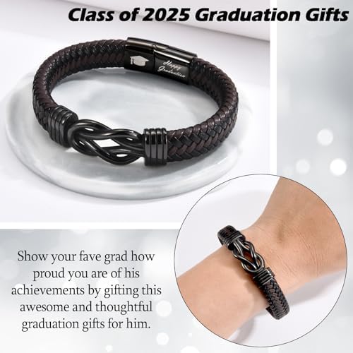 Graduation Gifts for Him, Class of 2026 5/6/8th High School College Master Graduation Gifts for Son, Grandson, Nephew, Brother, Cool Infinity Knot Leather Bracelets for Men Boys - Image 6