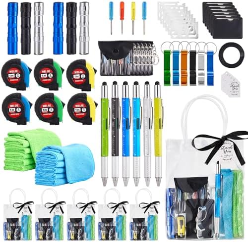 60PCS Baby Shower Prizes for Men 6 Set with Cleaning Cloth Bottle Opener Screwdriver Tape Measuring Keychain Multi Tool Pen Gift Bag Baby Shower Game Prizes for Winner Bachelor Party by WishFond
