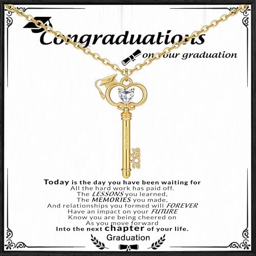 Graduation Gifts, Gold Key Graduation Necklace for Her 2026 Grad Gifts Anniversary Gold Jewelry for Women Sister Friend Classmates Teacher Nurse by Nymerianoble