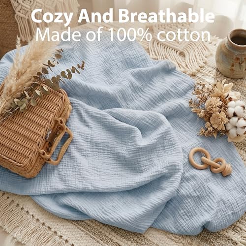 Muslin Pack and Play Sheet, 100% Cotton Playard Sheet (39"x27"), Breathable & Soft Mattress Pad Cover, Boho Blue for Boys(1 Pack) - Image 4