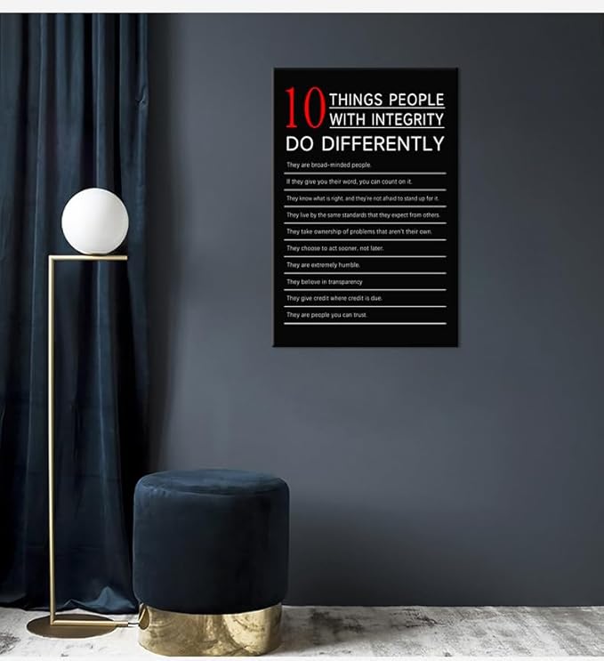 Inspirational Canvas Poster 10 Thing People with integrity do Differently Quotes Motivational Wall Art Prints Framed for Classroom Library Modern Home Wall Decor Framed Ready to Hang [24''W X 36''H]