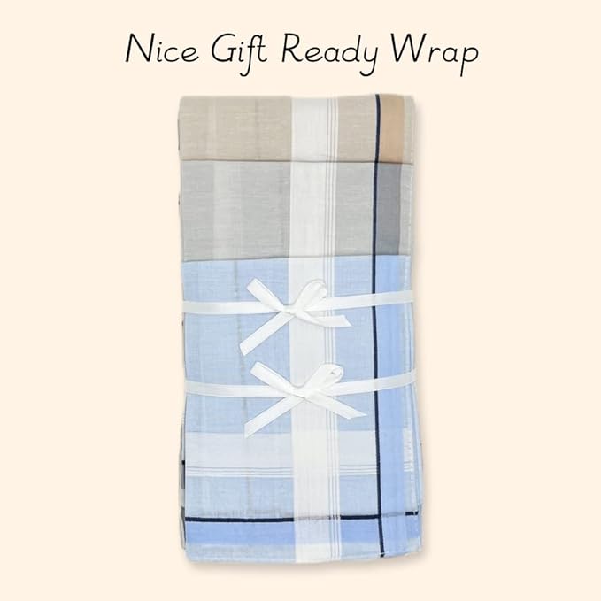 Soft Cotton Handkerchiefs for Men with Elegant Pattern in Assorted Color, 16 inches Large hankies