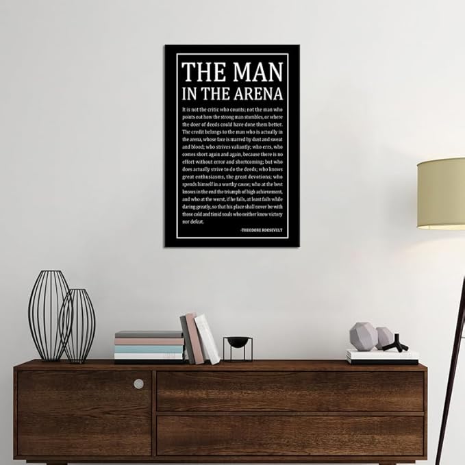 Motivational Wall Art Inspirational The Man In The Arena Quotes Poster Inspiring Canvas Prints Artwork for Office Living Room Modern Home Decor Painting Pictures Stretched and Framed [12''Wx 18''H]