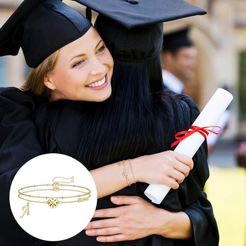 Hidepoo Graduation Gifts for Her, 14K-Gold-Plated Initial Compass Bracelet - Image 4
