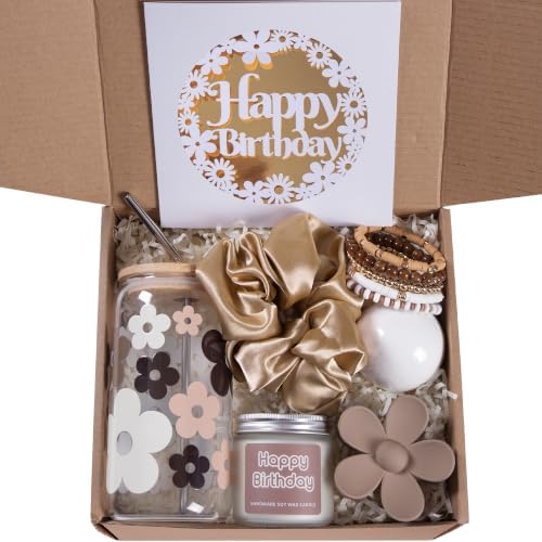 JTEWB Birthday Gifts For Women, Teen Girl, Her, Happy Birthday Gift Box For Girl, Women, Sister, Daughter, Friends, Cute Daisy Aesthetic Glass Cups Gift Set 7pcs (Mocha Brown) by Unknown