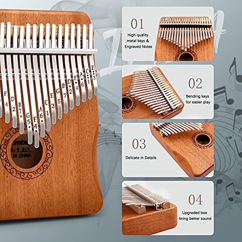 Kalimba Thumb Piano,YUNDIE Potable 17 Keys Mbira Finger Piano with Tune Hammer and Study Instruction,Musical Instruments Gift for Adult Beginners Professional (Brown, 21keys) - Image 2