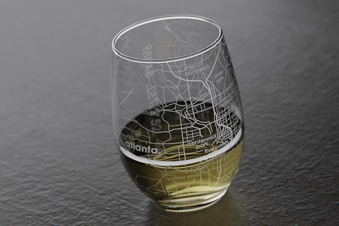 Well Told Engraved Atlanta Georgia Map Stemless Wine Glass (15 oz, Clear) - Etched City Map Custom Glass, Gifts for Wine Lovers