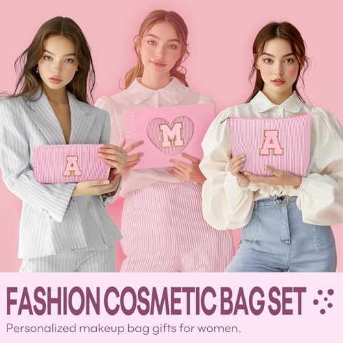 mibasies 2 PCS Initial Makeup Bags for Women: - Birthday Gifts for Teen Girls 11 12 13 14 15 16 Years Old - Preppy Trendy Stuff - Cosmetic Bag for Travel Toiletry - Pink M - Image 2