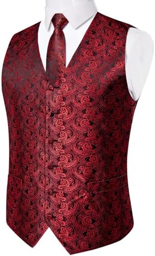 DiBanGu Mens Vest and Tie Set Formal Paisley Waistcoat and Necktie Pocket Square Cufflinks Silk Suit Vest for Tuxedo Wedding - Image 2