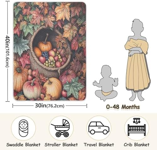 Basket Leaves Brown Baby Blanket for Girls Boys Soft Infants Toddlers Receiving Blankets for Crib Stroller Travel Bed Decorative - Image 3