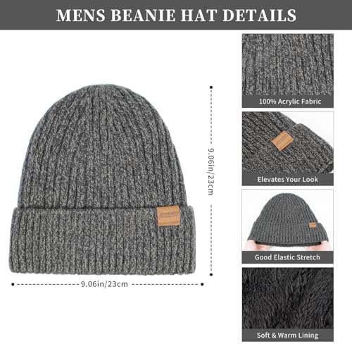 Winter Beanie Hats Long Neck Scarf for Men and Touchscreen Gloves 3PCS Set - Image 2