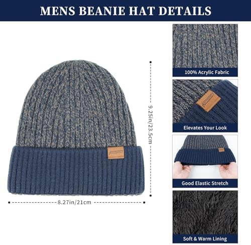 Winter Beanie Hats Long Neck Scarf for Men and Touchscreen Gloves 3PCS Set - Image 2