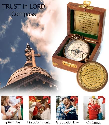 Trust in The Lord with All Your Heart -Proverbs 3: 5-6 Quote Engraved Compass with Wooden Box, Baptism Gifts for Boys, Inspirational Gifts Men, Graduation Day Gifts, First Communion Gifts - Image 4