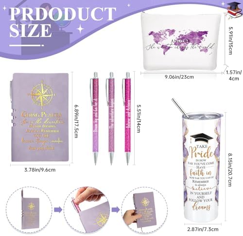 Domensi 6 Pcs Class of 2026 Graduation Gifts for Her Women Purple 20 oz Tumbler Makeup Bag Journal Ballpoint Pen Inspirational Graduation Gifts Set for College High School Daughter Sister Friend - Image 2