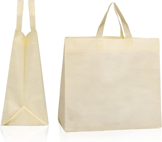 Simply Cool 200 Pack Reusable Eco-Friendly Grocery Shopping Bags 12.6"x6.3"x11.8" Durable, Recyclable, Washable, Foldable, Portable Tote Bags Bulk (Cream)