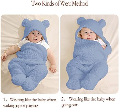 Nunibum Baby Swaddle Blanket Boys Girls Cute Bear Plush Essential Receiving Blanket Ultra-Soft Newborn Registry Sleeping Wraps for Infant 0-6 Months - Blue - Image 5