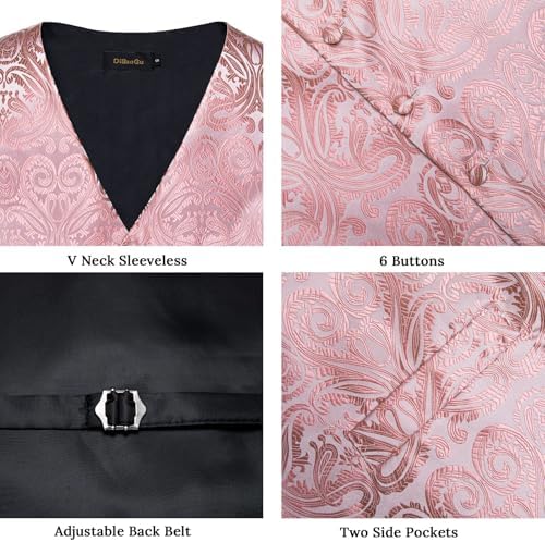 DiBanGu Mens Vest and Tie Set Formal Paisley Waistcoat and Necktie Pocket Square Cufflinks Silk Suit Vest for Tuxedo Wedding - Image 4