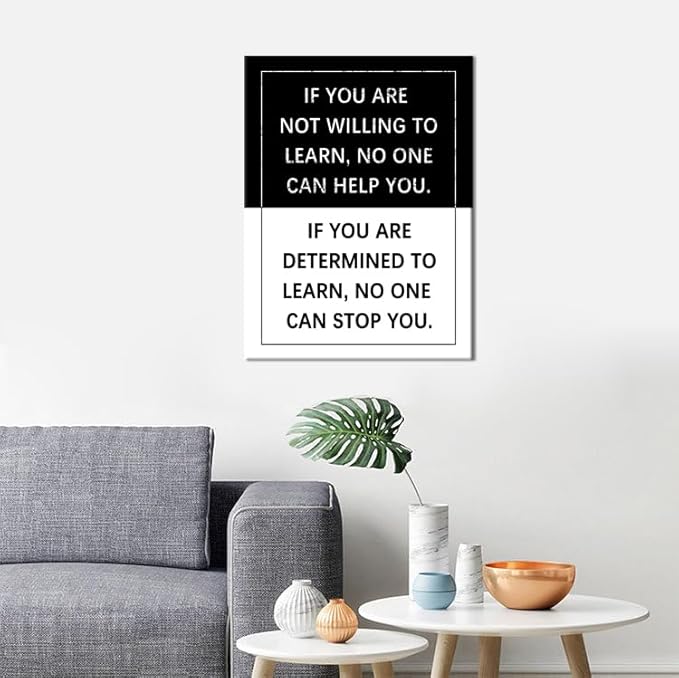 Determined to Learn Motivational Wall Art Entrepreneur Quote Positive Inspirational Poster Canvas Painting Prints Wall Pictures for Living Room Office Home Decor Framed Artwork [18''W x 24''H]