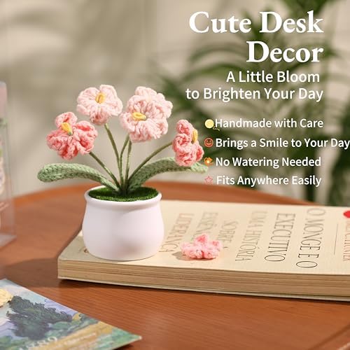 Forget-Me-Not Crochet Flower Potted Plant, Handmade Pink Flower Gift for Mom, Wife, Grandma, Mother’s Day Gift, Cute Desk Decor, Birthday Gift for Women Cute Desk Decor Floral Home Decoration - Image 2