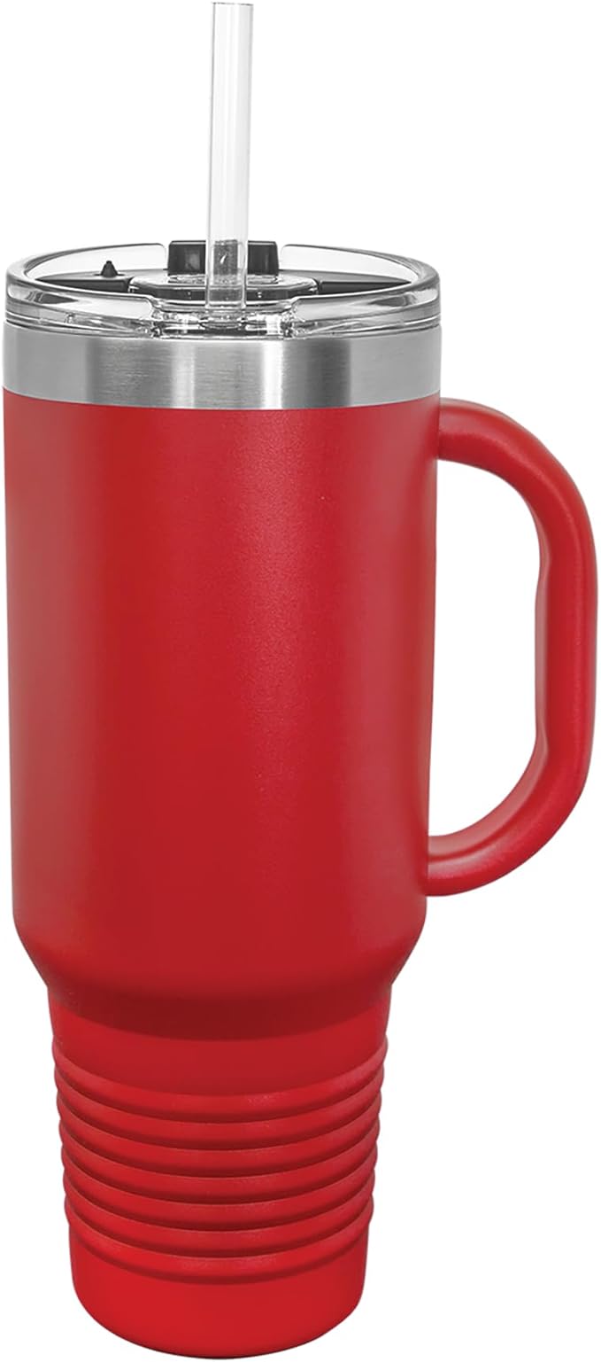 LaserGram 40oz Vacuum Insulated Travel Mug with Handle, Starfish, Personalized Engraving Included (Red)