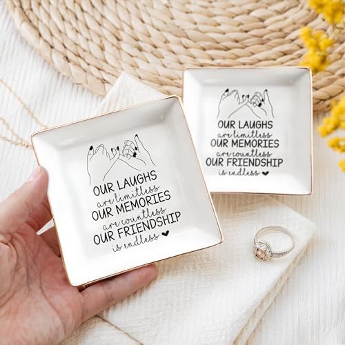 Pinky Promise Besties Jewelry Dish – Bestie Gift for Women, Cute BFF 4" Ceramic Jewelry Tray, Birthday Gift for Best Friend, Friendship Keepsake Ring Dish, Best Friend Gift, Bestie Anniversary - Image 5