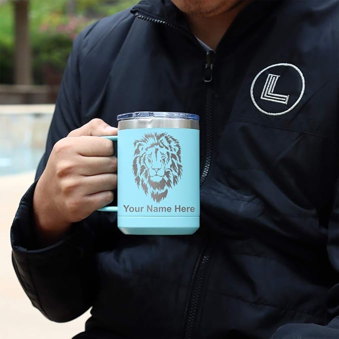 LaserGram 15oz Vacuum Insulated Coffee Mug, Cup Cake, Personalized Engraving Included (Light Blue)