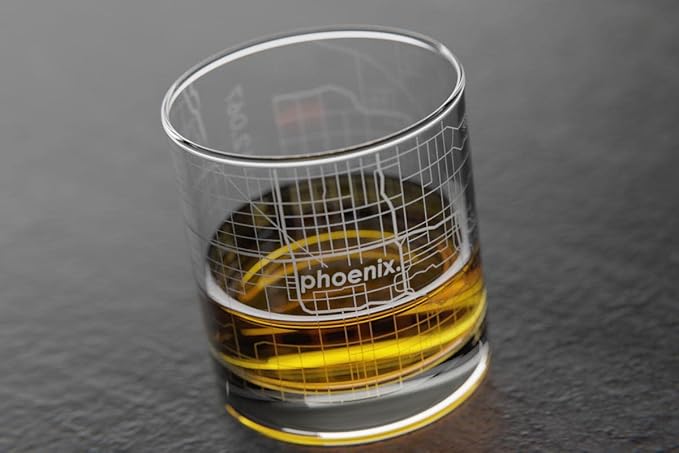 Well Told Engraved Phoenix Arizona Map Rocks Glass, Old Fashioned Whiskey Glass (11 oz, Clear) Etched Whiskey Glass, Gifts For Whiskey Lovers