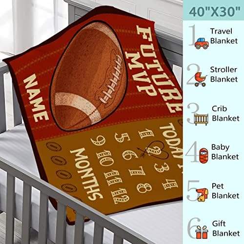 Personalized Baby Month Blanket Name Blanket Name Blanket | Monthly Milestone Blanket for Newborn Boy Girl | 30"x40" | Rugby Football Customized Throw Blanket with Name for Souvenir Gift - Image 3