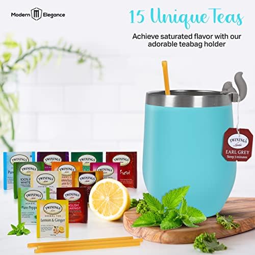 Tea Gifts for Women – Sampler Gift Basket with 15 Unique Blends, Honey Sticks, Stainless Tumbler, Cozy Socks & Gift-Ready Box (Cozy Socks -Teal) - Image 6