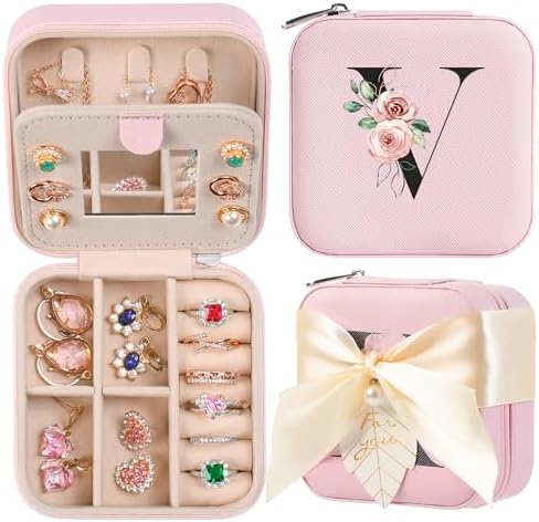 AYGXU Travel Jewelry Box for Women and Girls - Small Case With Initial A-Z - Teacher Gifts by AYGXU