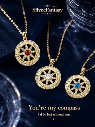 Compass Necklaces for Women, 14K Gold Anniversary Birthday Gifts for Wife Girlfriend Her, Inspirational Graduation Jewelry Gift with 1 Birthstone ‘Go in the direction of your dreams’ - Image 3